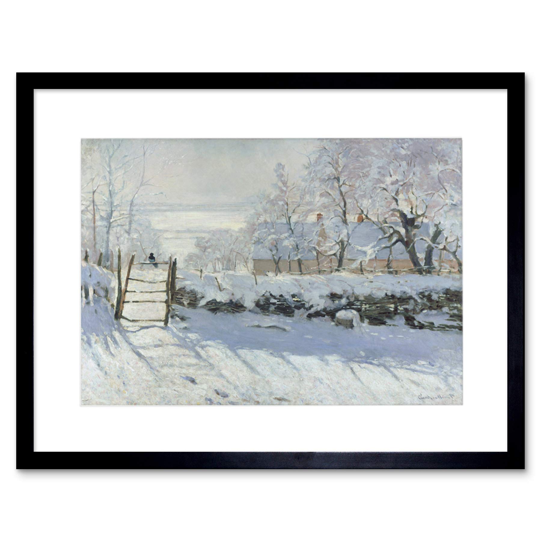 Artery8 Claude Monet Magpie Framed Wall Art Print - 12" x 16" - White