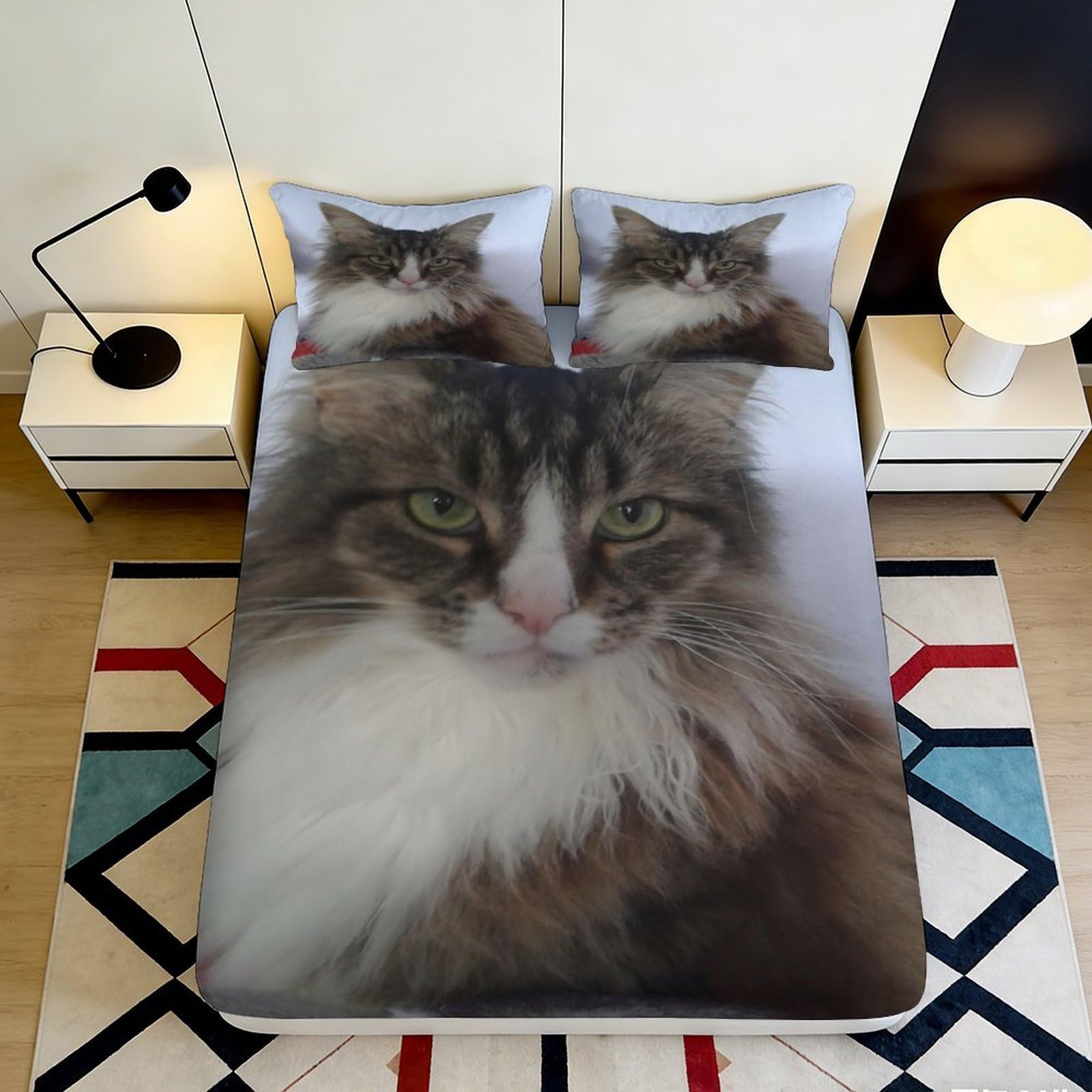 Pnayamiorkfel Style-5 3D Printed Fluffy Cat Fitted Sheet Microfiber Soft Breathable Realistic Cat Portrait Mattress Cover Bedroom Decor 90X200x25cm