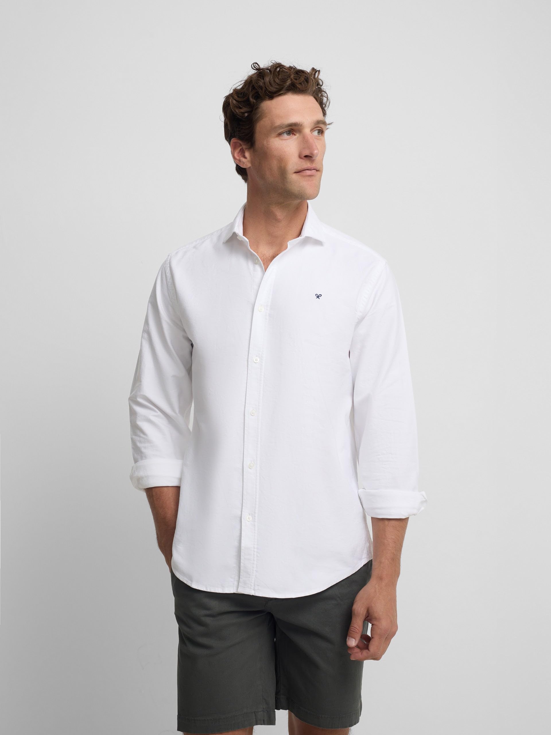 SILBON Camisa Sport Oxford Cutaway Manga Larga para Hombre