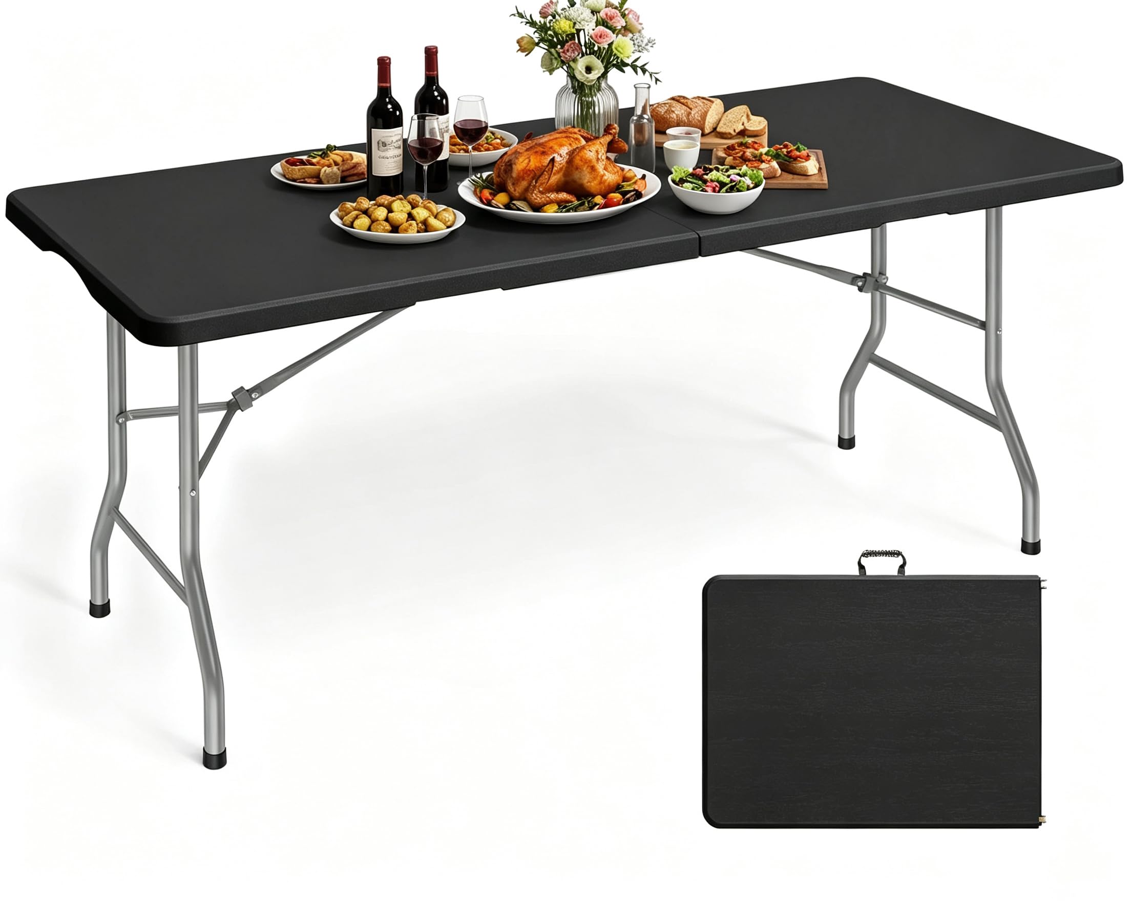 Pureegg Campingtisch Klapptisch, für 6–8 Personen, 180 x 68 x 74 cm | Campingtisch klappbar, als Balkontisch oder Gartentisch, für drinnen & draußen, Picknick & Party, Camping Zubehör, Schwarz