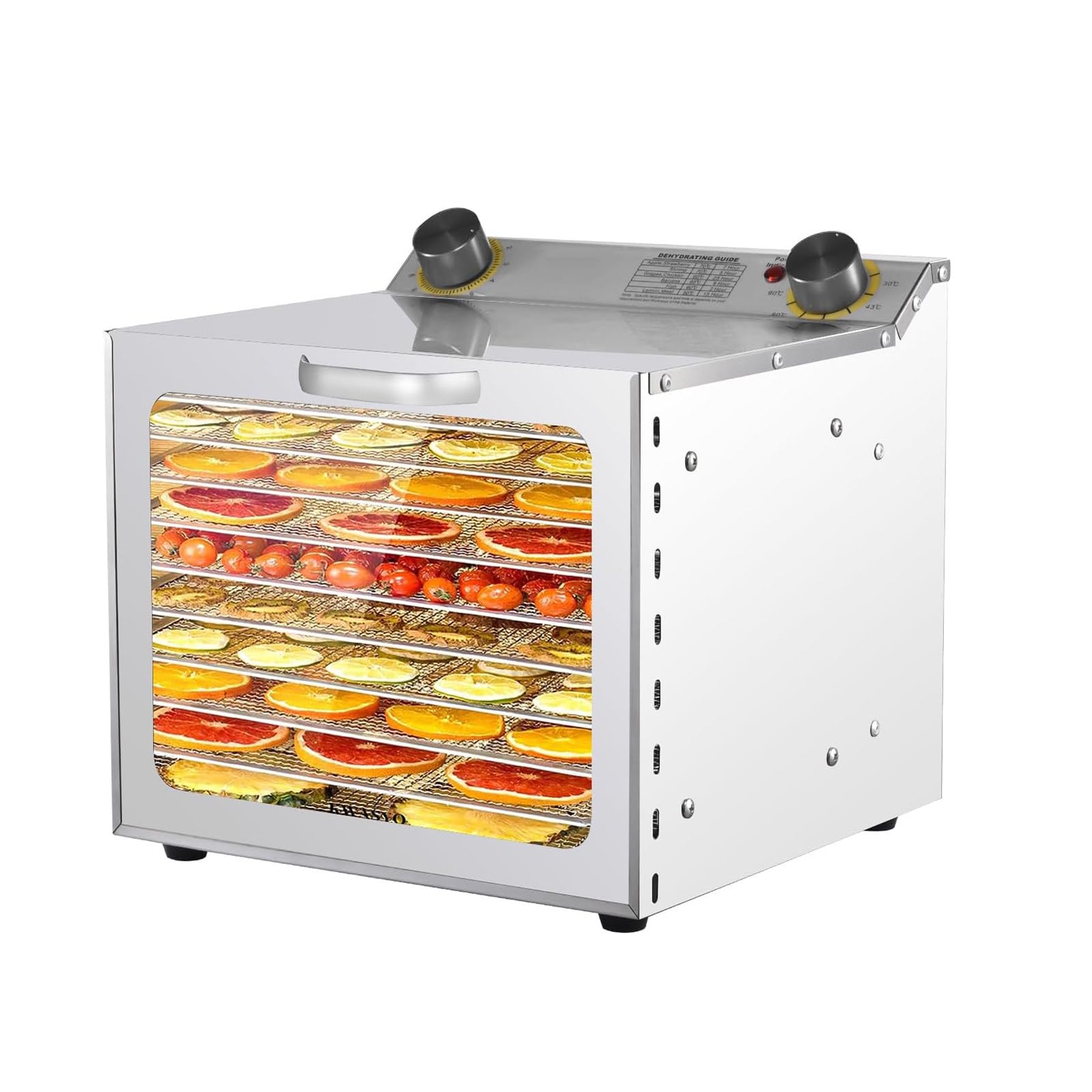 Essiccatore Alimentare, Essiccatore Alimentare in Acciaio Inox,Disidratatore, Temperatura Fino a 90℃ E Timer 12h, 6-18 Vassoi,con Temporizador 8-Layer