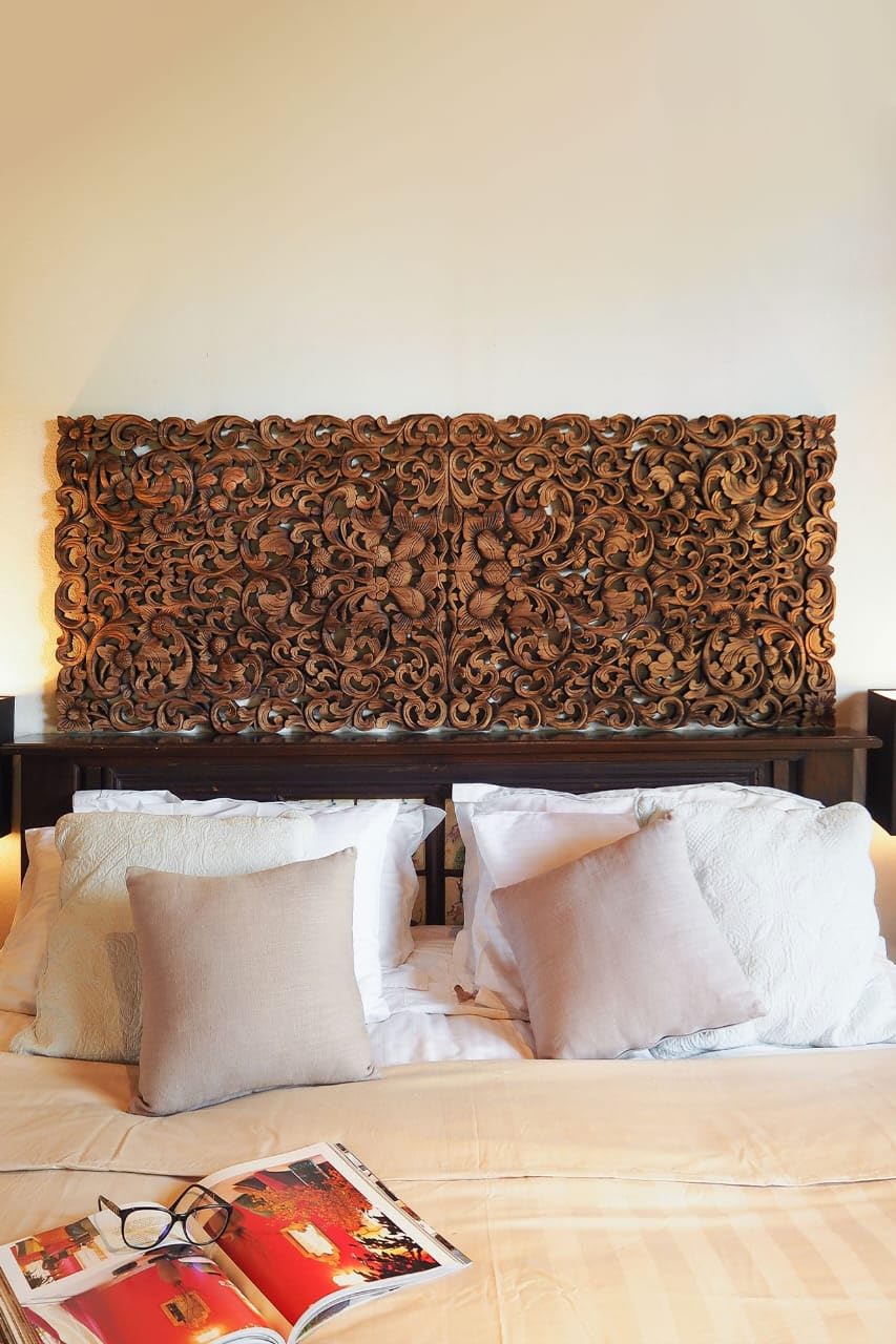 Rectangle Wall Mounted Bed Headboard King Size Wood Carving Interior Decor Handmade Carved Bed Headboard for Elegant Home Living and Bedroom-image-30