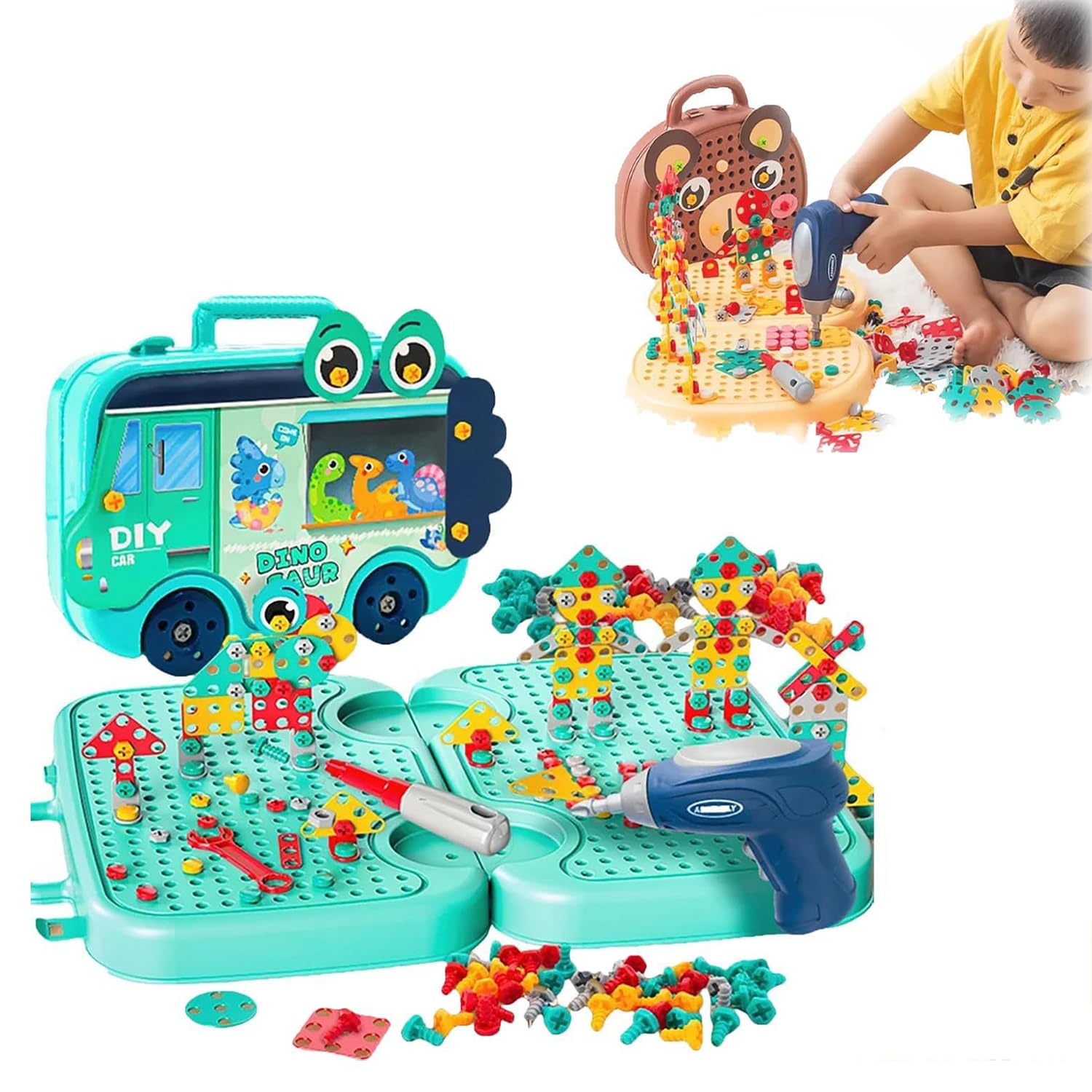 Magic Montessori Play Toolbox for Kids - Ages 3-12, Dinosaur-themed Tool Set with Electric Drill & Screws