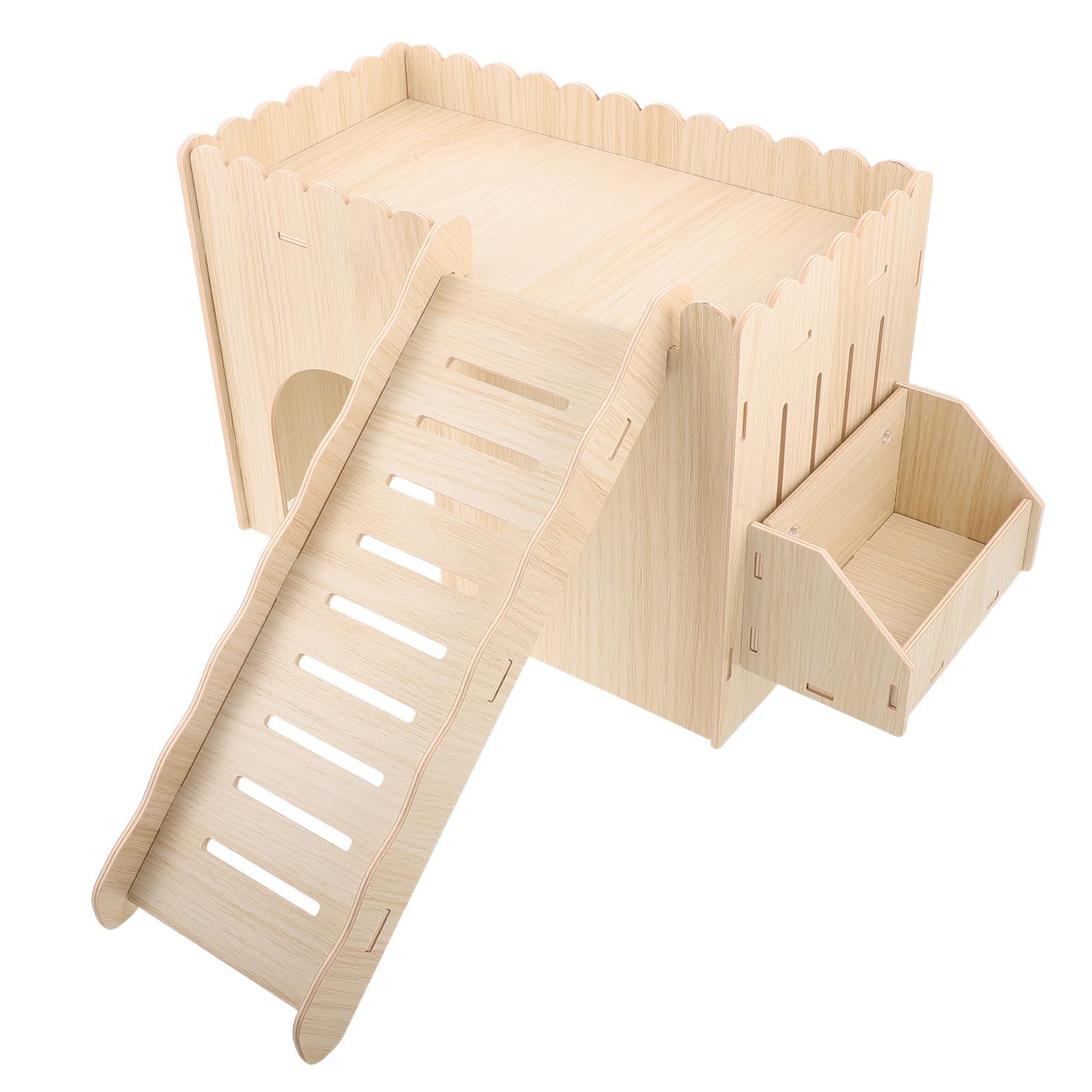 Kichvoe Casa de Madera para Cobayas y Pequeños Roedores Diseño Desmontable, Estructura de Capas y Soporte de Heno para Descanso Seguro y Reducción de Tropiezos en Áreas de Juego