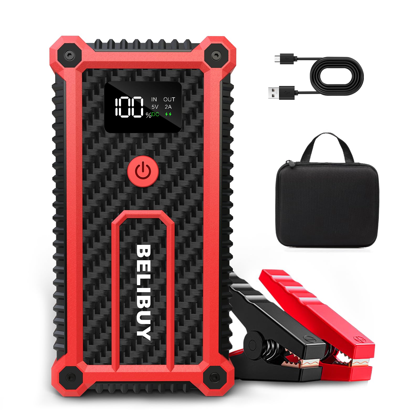 Przenośny wzmacniacz do akumulatora samochodowego – 3000 A prąd szczytowy do pojazdów 12 V (do silników benzynowych o pojemności 6 l i diesla 4 l), z portami USB, światłem LED i wyświetlaczem LCD