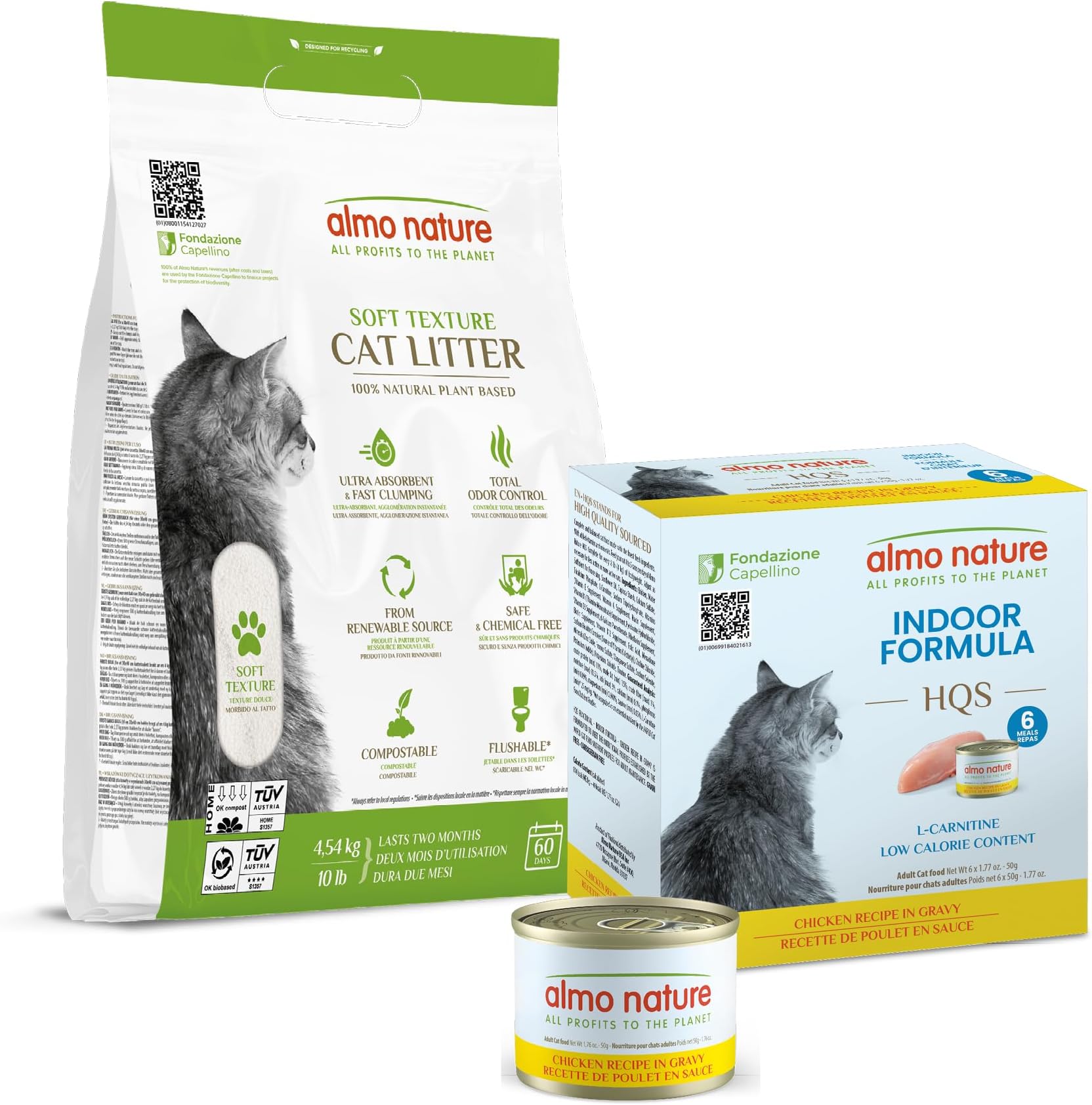 Cat Bundle: 10 lbs Soft Texture Plant-Based Clumping Cat Litter + HQS Indoor Chicken Formula Wet Food (1.77-oz, 6 cans)