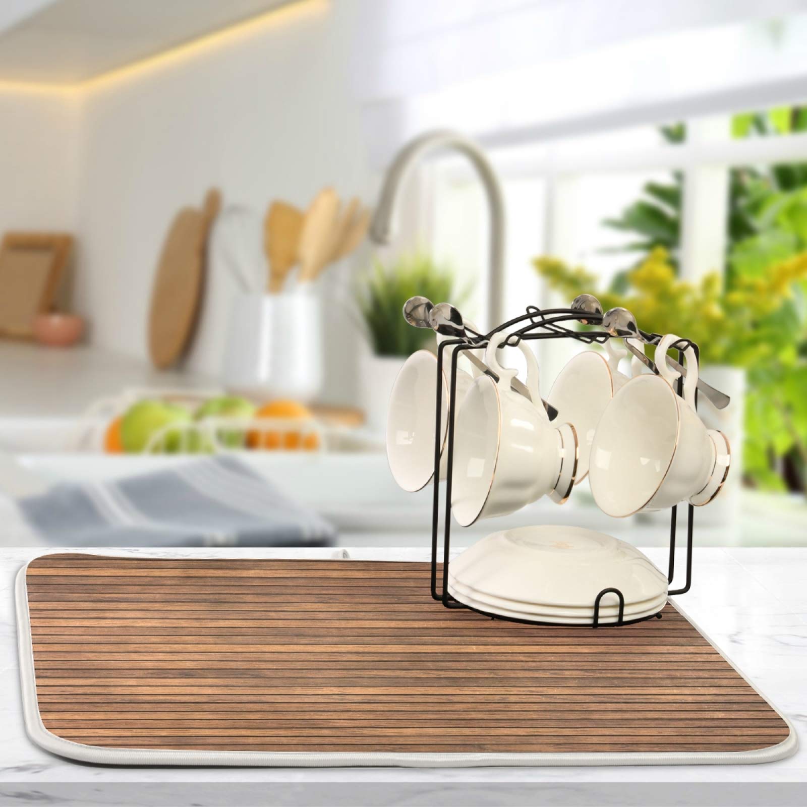 Natural Brown Rustic Wooden Texture Kitchen Dish Drying Mats 16 X 18 In Wooden Texture Absorbent Microfiber Dry Dishes Tableware Pads Mat Protector for Home Kitchen Countertops Counter Decorations