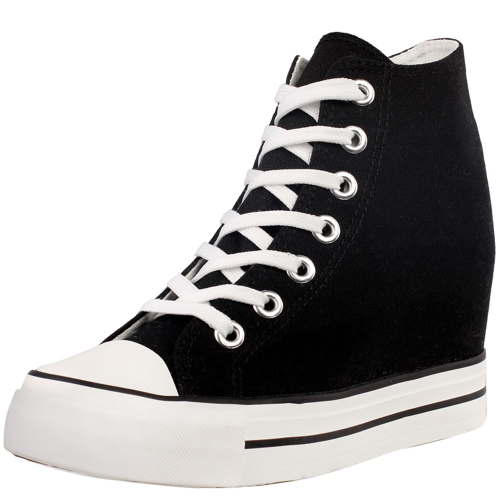 Donna Zeppe Scarpe di Tela High Top Traspirante Lacci Nascosto Zeppe Stivaletti Casual Sneaker