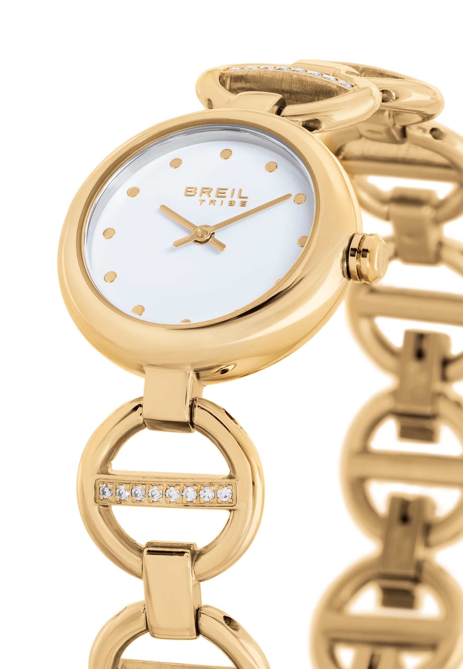 Breil, Collezione Camelia, Orologio Donna Solo Tempo in Acciaio, Bracciale Gioiello con Cristalli, Quadrante Bianco con Indici Sferici, Lunghezza Regolabile fino a 25 mm