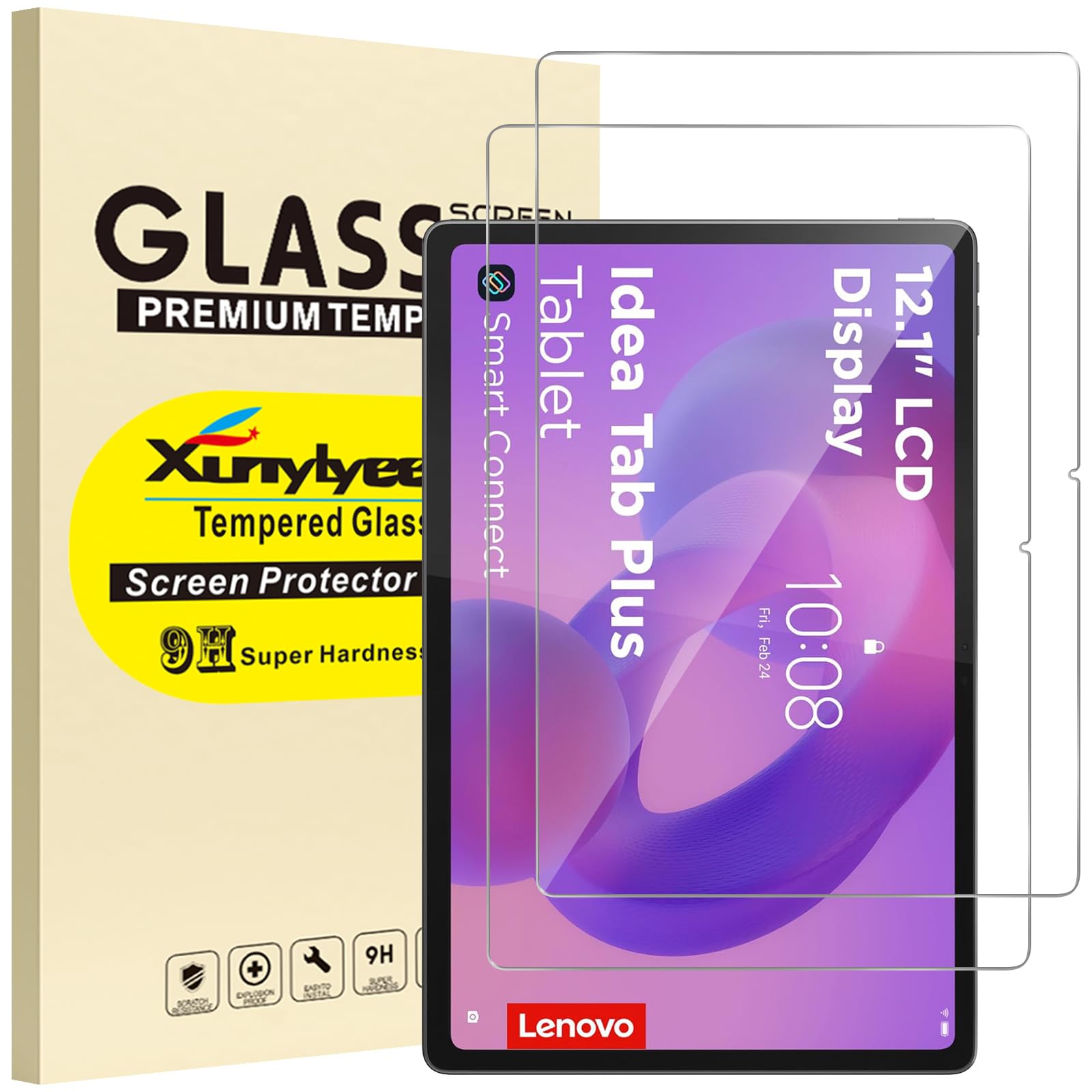 XunyLyee 2 Stück, Panzer Schutz Glas für Lenovo Idea Tab Plus 12.1 Zoll Displayschutz Schutzfolie