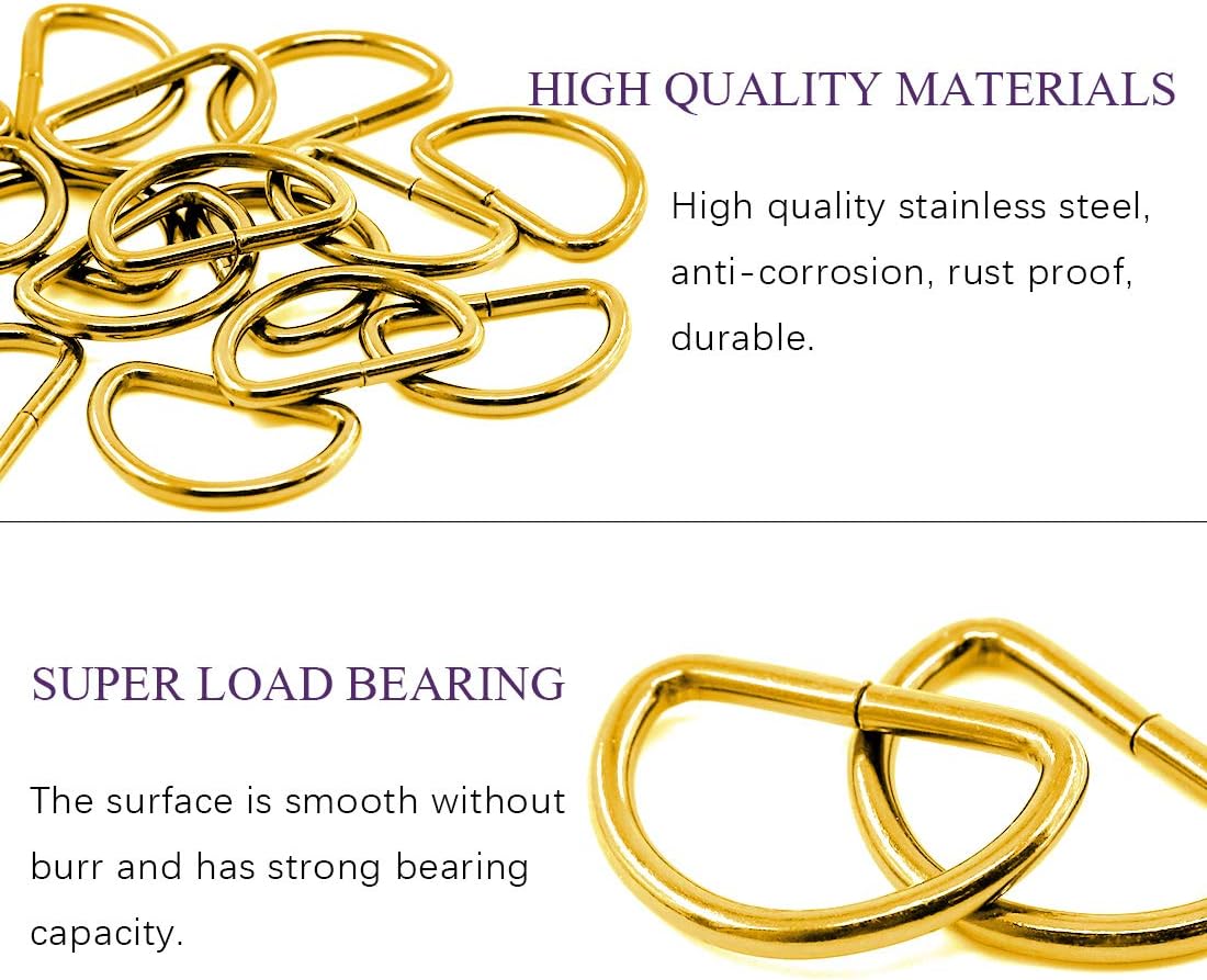 Swpeet 150Pcs 1 Inch / 25mm Gold Heavy Duty Multi-Purpose Metal D Ring Semi-Circular D Ring for Keychains Belts Hardware Bags Hand DIY - Image 3