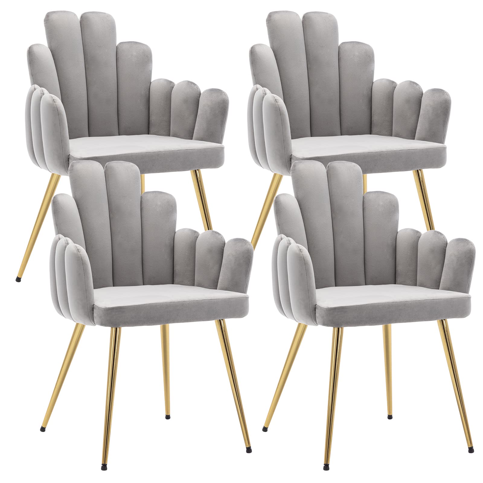 Wahson Set di 4 Sedie da Pranzo in Velluto Sedie da Cucina Moderne con Gambe in Metallo Dorato, Sedie da Salotto Imbottite per Sala da Pranzo/Ristorante， Grigio
