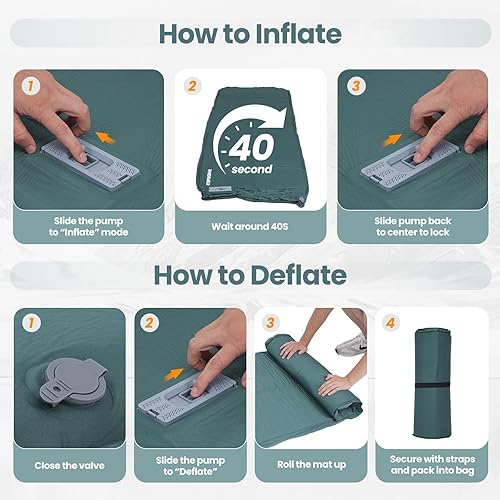 Miniatura 9 de Colchoneta de dormir para campamento, almohadilla autoinflable de 3.15 pulgadas de grosor con almohada y bomba eléctrica, almohadilla de colchón de