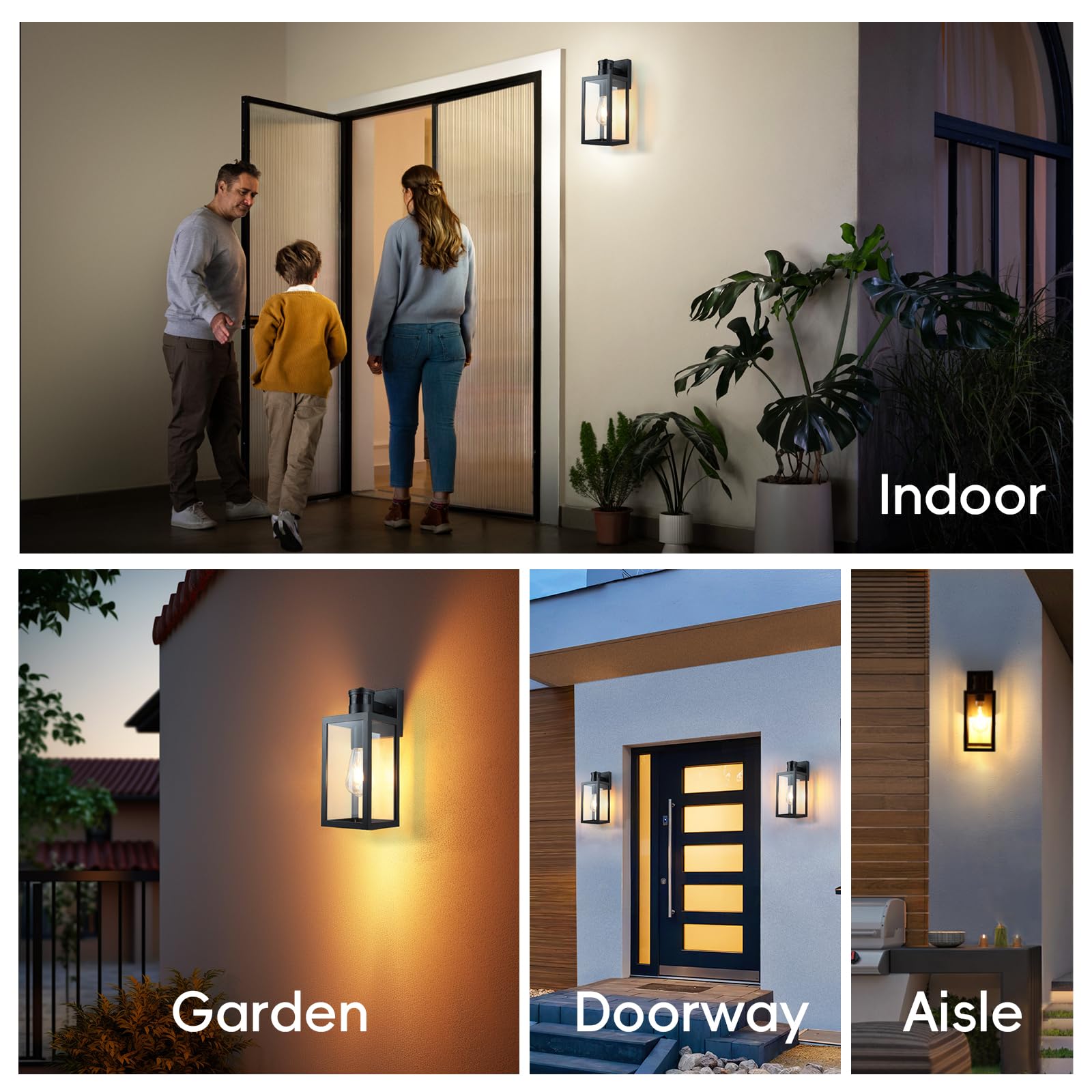 Luces de pared con sensor de movimiento para exteriores, aplique de pared de noche a amanecer, impermeable, soporte de pared para entrada, puerta, garaje, enchufe E27, activado por