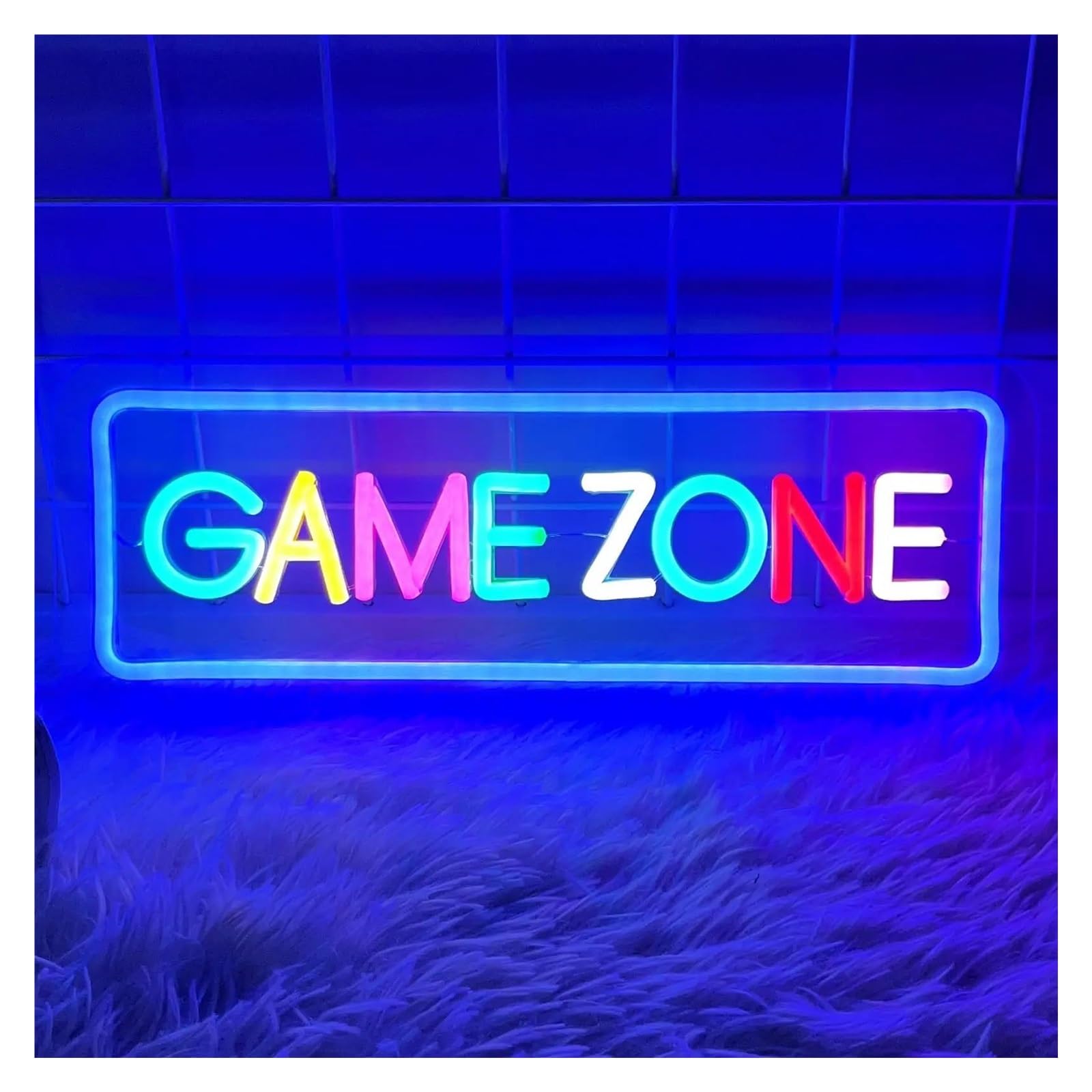 RONGCH Hanging Art Signs Gaming Neon Game Zone Sign for Teen Boy Room Party Bar Gamer Wall Decor 40x17cm