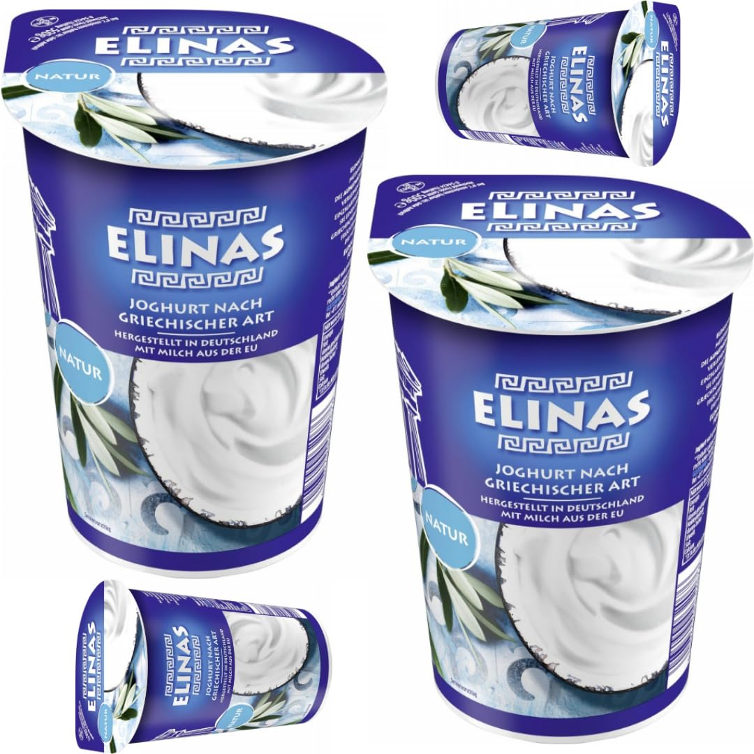 Elinas Joghurt nach Griechischer Art Natur 500 Gramm x 4 Stück [Frischegarantie] mit Pufai Grocery