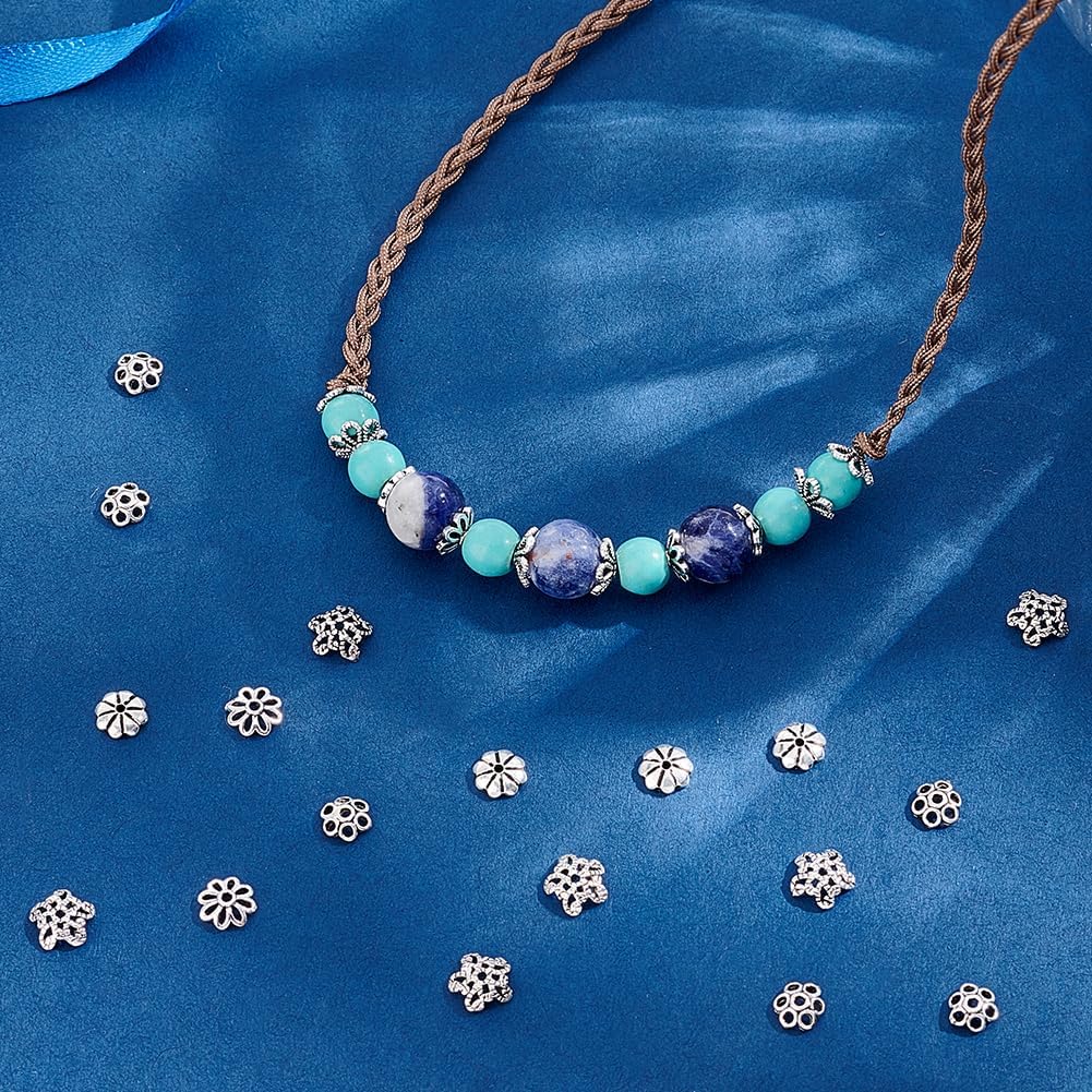 PH PandaHall 30pcs Tibetan Flower Bead Caps, 925 Sterling Silver Bead Caps Bead End Caps Antique Sliver Spacer Beads Caps Filigree End Charm Caps Bails for DIY Earring Braceket Necklace Jewelry Making