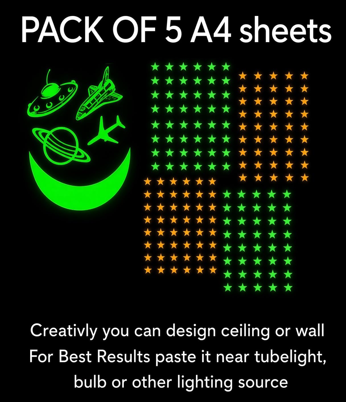 KOLOSSALZ own The Excellence Galaxy Glow in Dark Kids Ceiling Acrylic Reusable Self-Adhesive Sticker s || Kids B'Day Gifts || Pack of 152 Stars || Multi-Colored Earths 1