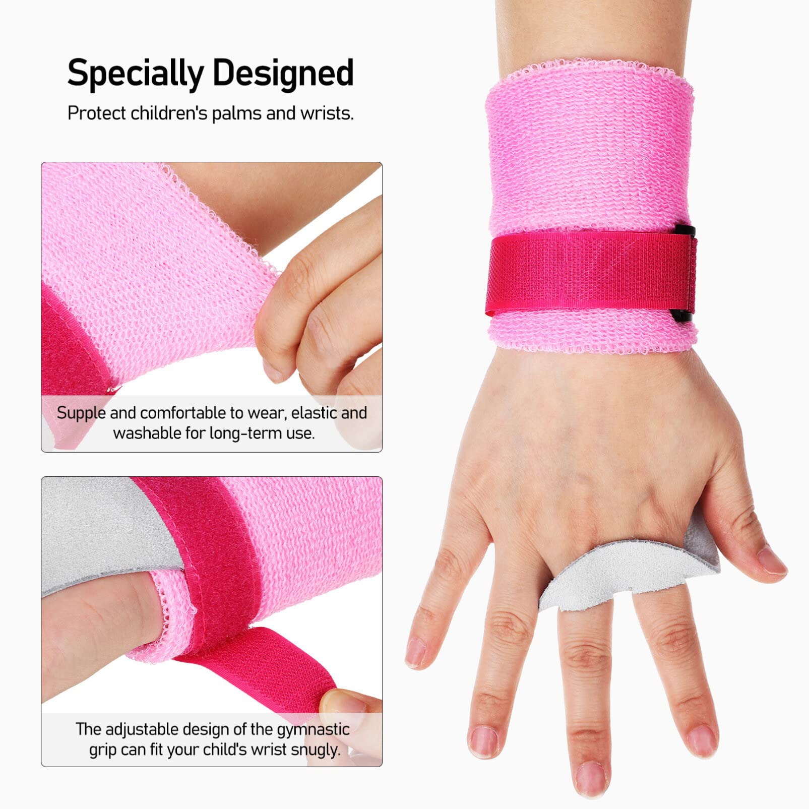 Lot De 4 Poignées De Gymnastique Pour Enfants - Protections Paume Anti-Déchirure En Cuir Réglables