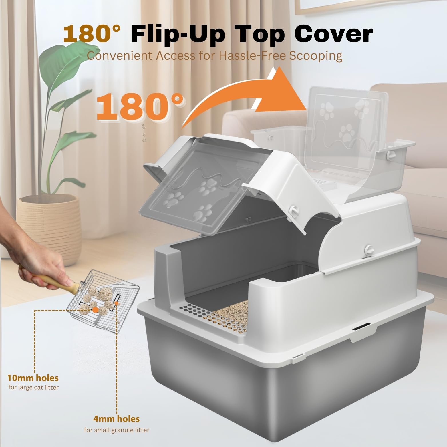 XXXXL Jumbo Stainless Steel Litter Box with Lid for Maine Coon, 28" L x 20" W x 19" H Extra Large Stainless Steel Cat Litter Box for Big Cat and Multi-Cats Families,Non-Sticky, Anti-Leakage - image 5