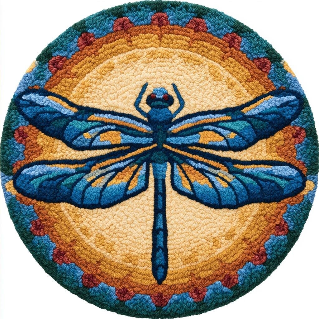 Ambattery Latch Hook Rug Kits-F Round Diy Latch Hook Rug Kits,Animal Dragonfly
