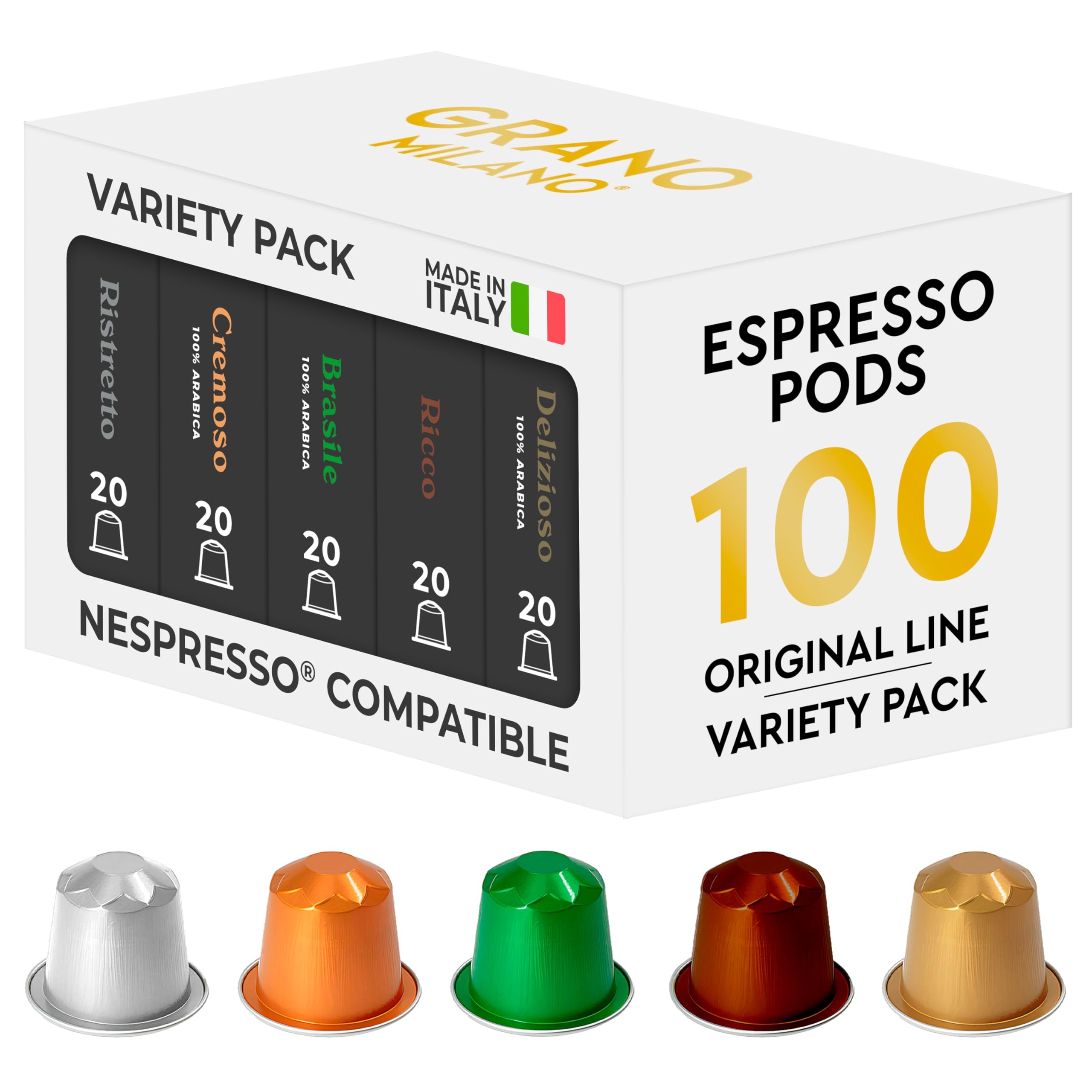 Sponsored Ad – Variety Pack Coffee Capsules - 100 Aluminium Coffee Pods Compatible With Nespresso Original Line, Medium And Dark Roast, Made In Italy