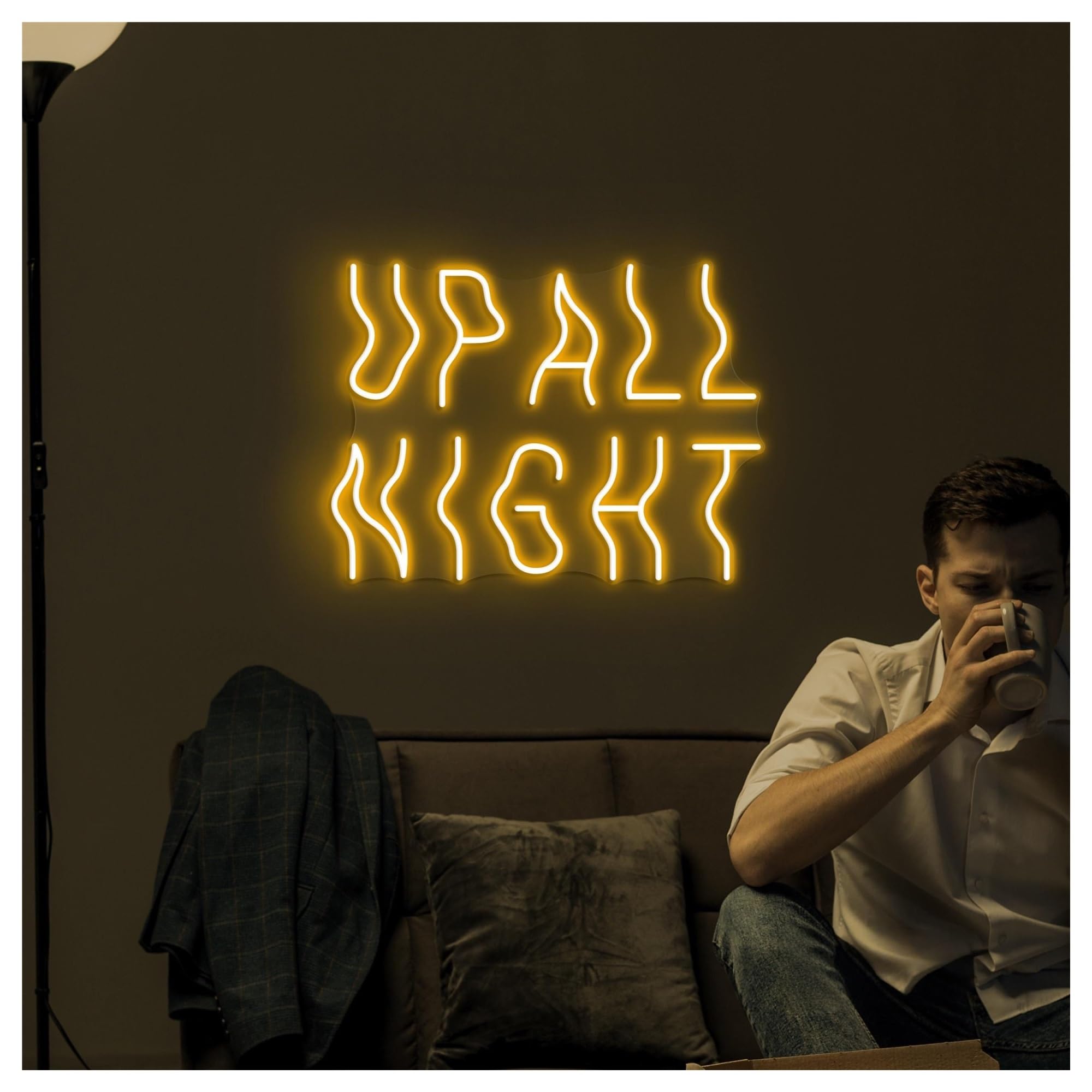 Décor Mural Lumière Enseigne Lumineuse Néon UP All Night Faite Main, Idéale Pour Décorer Une Chambre De Gamer Luminosité Réglable 46cm