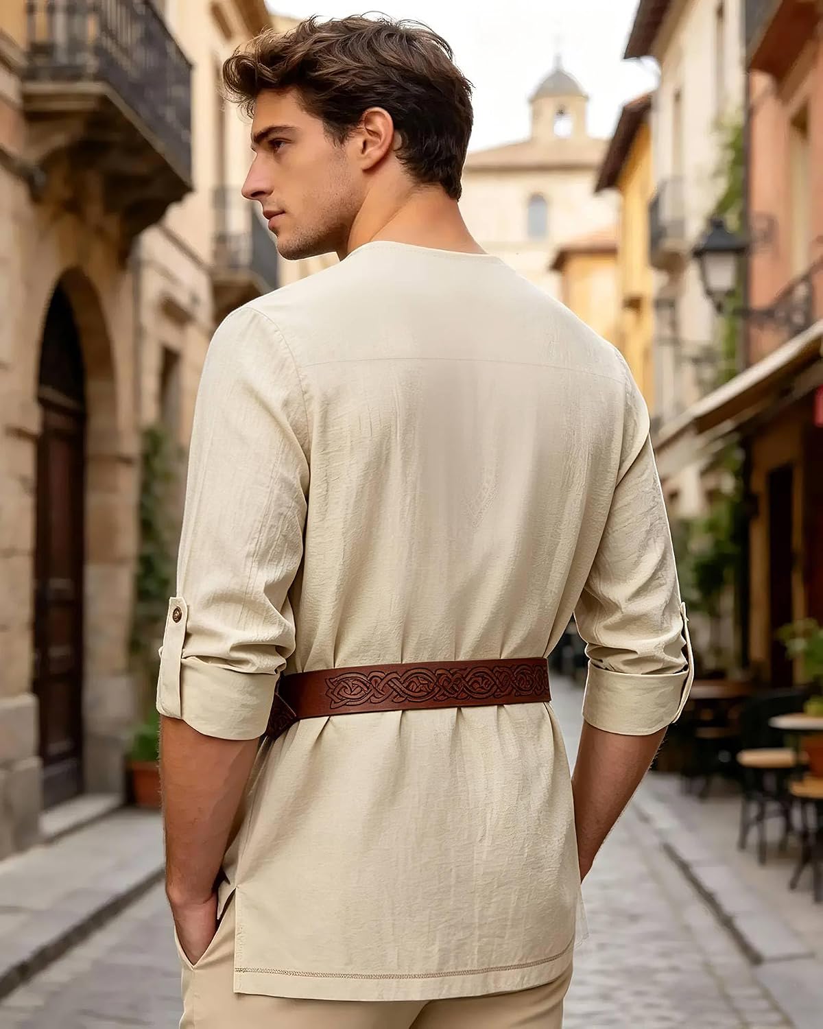 Renaissance Men Costume Renaissance Shirt Pirate Shirt Medieval Costume Men with Belt for Halloween Cosplay