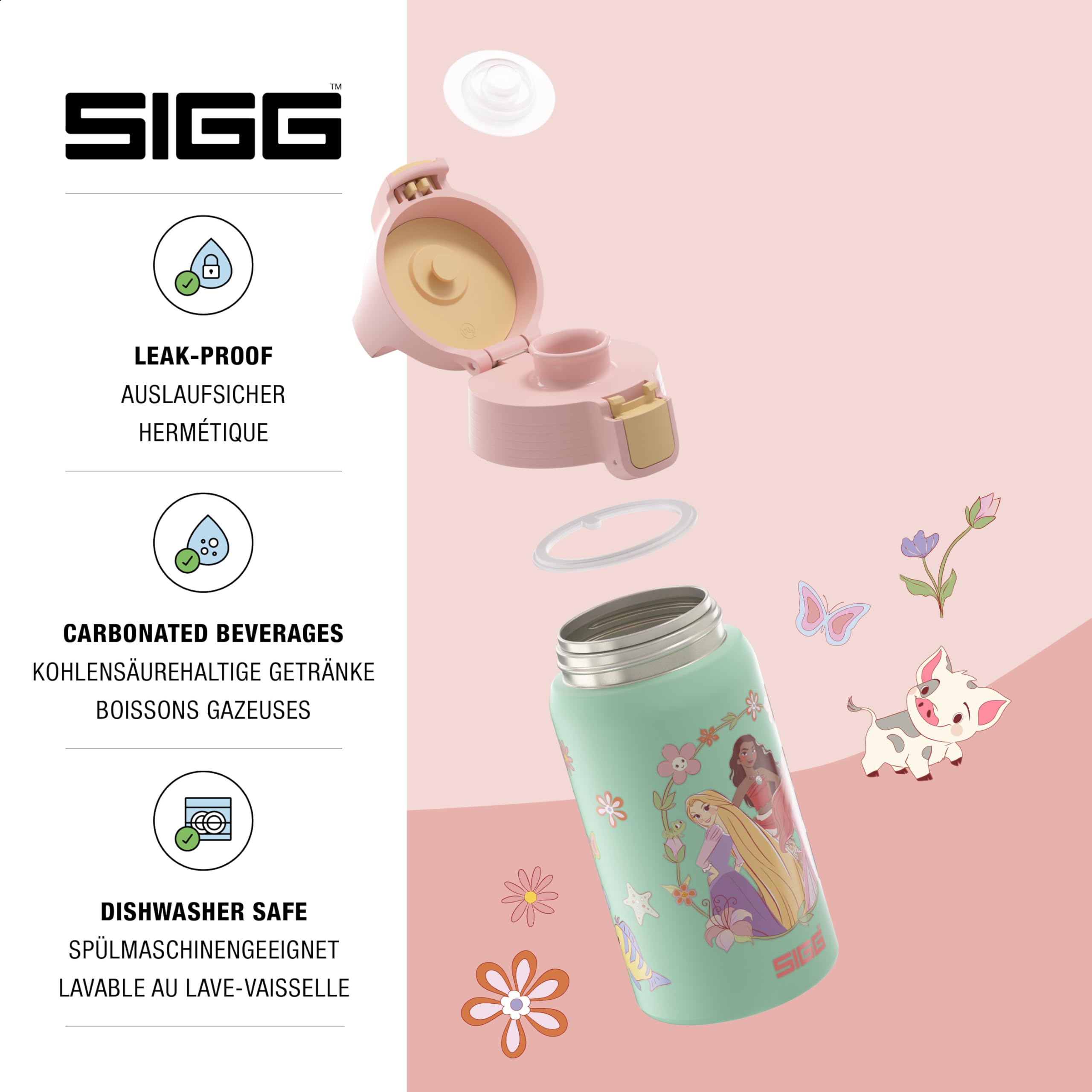 SIGG - Butelka do picia dla dzieci ze stali nierdzewnej – Shield One Disney Princesses – nadaje się do napojów gazowanych – szczelna – lekka jak piórko – nie zawiera BPA – sport i szkoła – niebieska,
