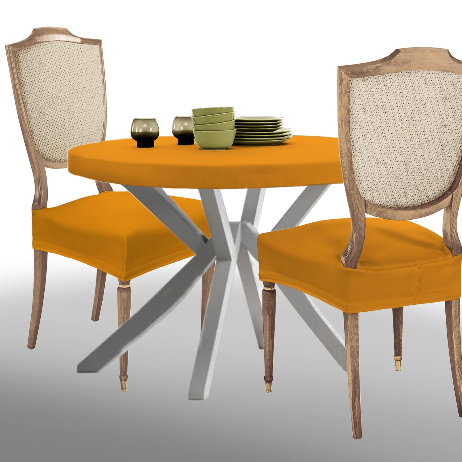 Banzaii Coprisedia Universale Senza Schienale 2 Pezzi per Sedie da Ufficio, Cucina, Sala da Pranzo, Camera, Hotel o Ristorante in Tessuto Super Elasticizzato, Made in Italy Oro