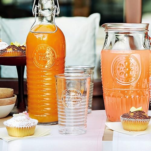 Miniatura 5 de Bormioli Rocco Officina - Botella de agua  37.25 onzas, jarra de vidrio italiana, sello hermético y abrazadera de metal, asa fácil de transportar,