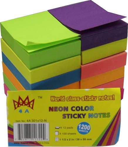 Miniatura 8 de 4A notas adhesivas, 1 38 x 1 78 pulgadas, tamaño pequeño, el adhesivo en un lado más largo, surtido de neón, notas autoadhesivas, 18 colores, 100