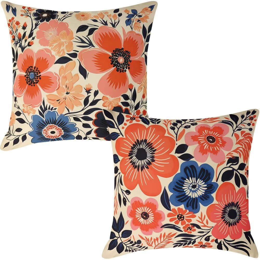 Federe Cuscini Divano 60x60 cm Federe Morbido Copricuscini Primavera in Velluto, 2 Pezzi Copri Cuscini per Divano Moderno Quadrati Decorativi Federa Cuscino Fiori per Camera da Letto Soggiorno (IU53)
