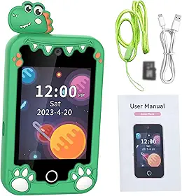 Smartphone Infantil Com Tela Sensível Ao Toque Multifuncional, Brinquedo Educacional de Aprendizagem Com Câmera e Jogos para Crianças (Dinossauro Verde)