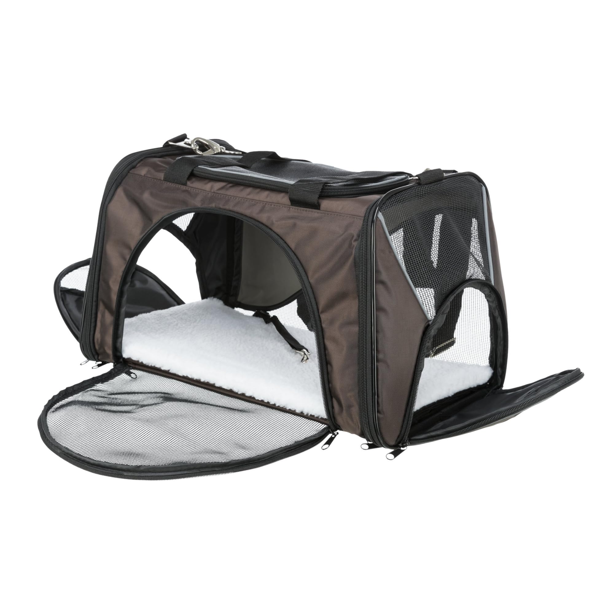 TRIXIE Hunde-Tasche Joe - Öffnungen vorne und oben - abnehmbarer Schulterriemen - integrierter Kurzleine - gepolsterte Bodenplatte - reflektierende Elemente - 28 × 28 × 47 cm - bis 10 kg - 28847
