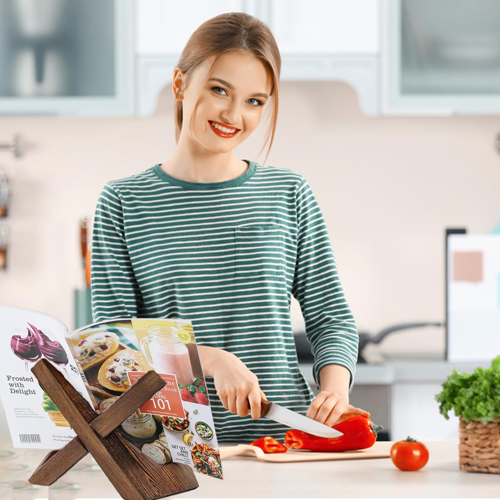 2 Poggia Libri Ricette In Legno – Supporto A Croce Rimovibile Per Libri Di Cucina, IPad, Foto, Regalo Per La Casa