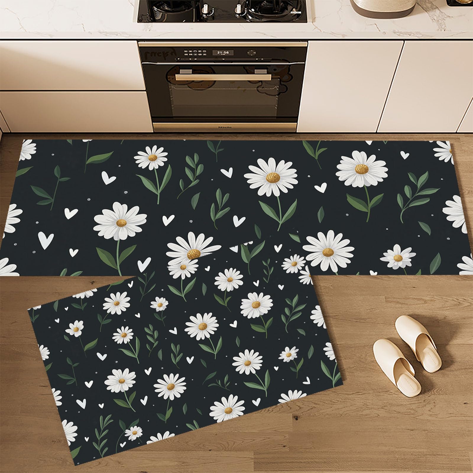 Tapis de cuisine marguerites et cœurs lot de 2 pour apporter de la joie dans votre entrée