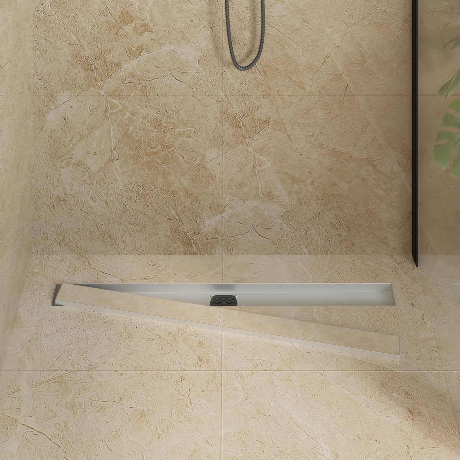 Scarico doccia 2 in 1 con sifone a 360° in acciaio inox 304, regolabile in altezza, 90 cm, piastrellato, con griglia, tappo e valvola di scarico per bagno, cucina, lavandino, vasca da bagno