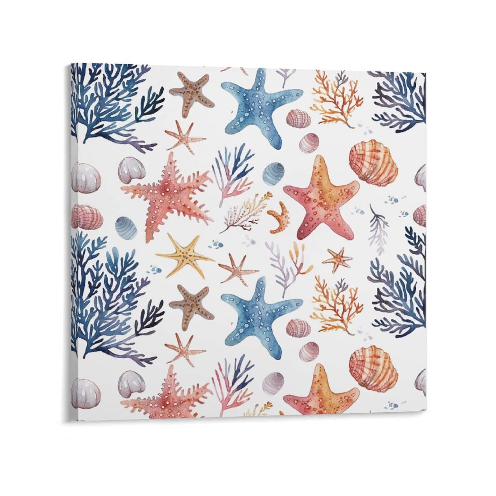 KLOPH Plants And Starfish Canvas Wall Art for Living Room 08x8inch Modern Artwork Painting for Bathroom Hanging Canvas Prints Aesthetic Wallart for Bedroom Kitchen Office Wall Decor