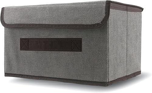 TORMEN Contenedores de almacenamiento plegables con tapa, organizadores plegables para el hogar, tela de lino de algodón de 10.24 x 7.87 x 6.3