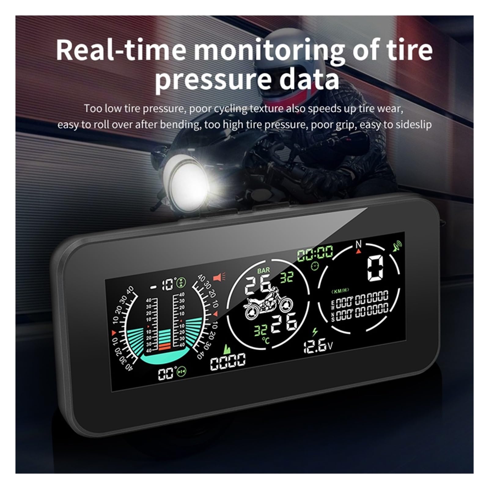 Pantalla Frontal For Motocicleta F3 HUD, Velocímetro GPS, Ángulo De Inclinación, Monitoreo De Presión De Neumáticos, Brújula De Voltaje De Tiempo De Altitud para todos los vehículos
