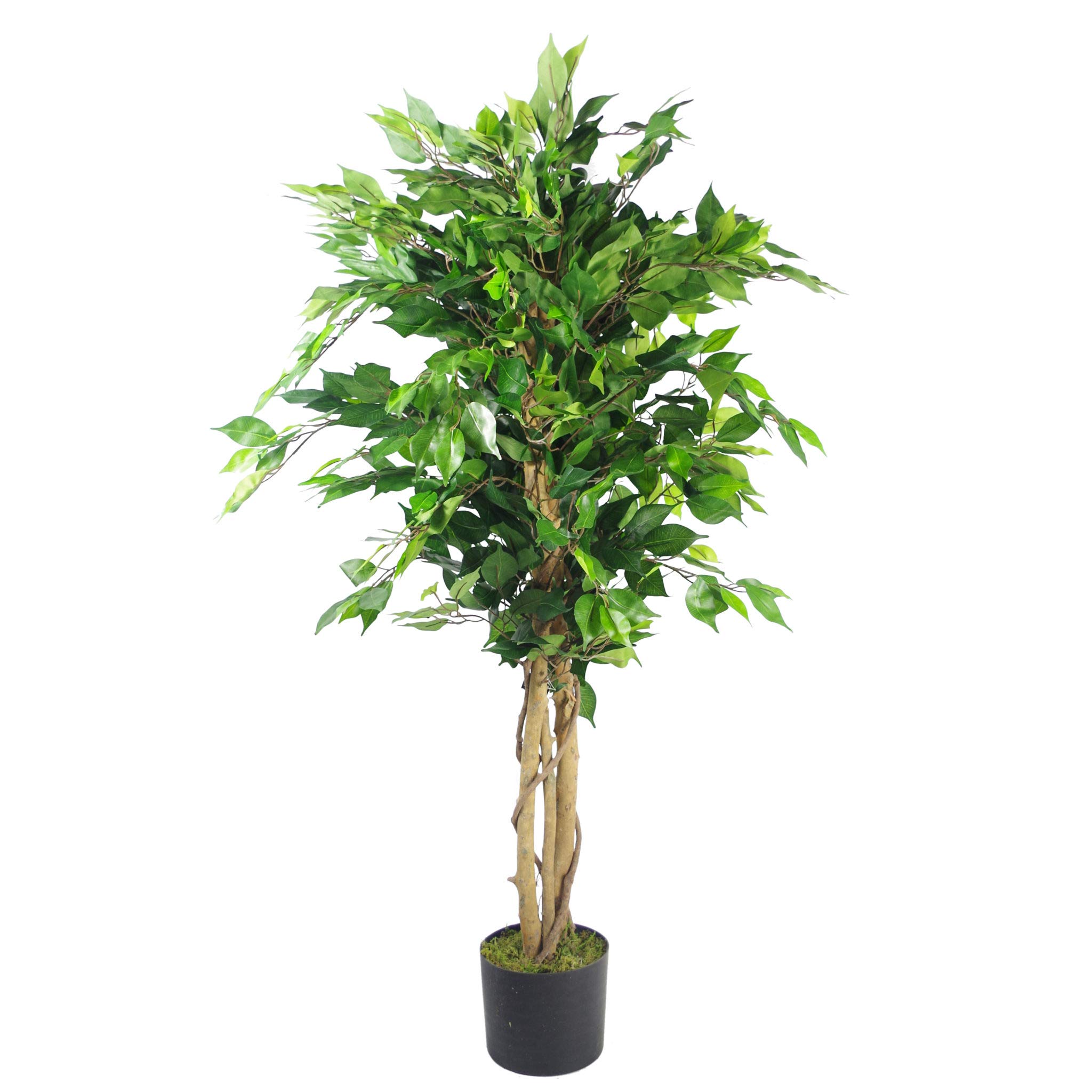 Buy Leaf Realistic Artificial Tree with er, Wood, Dark Bushy Ficus
