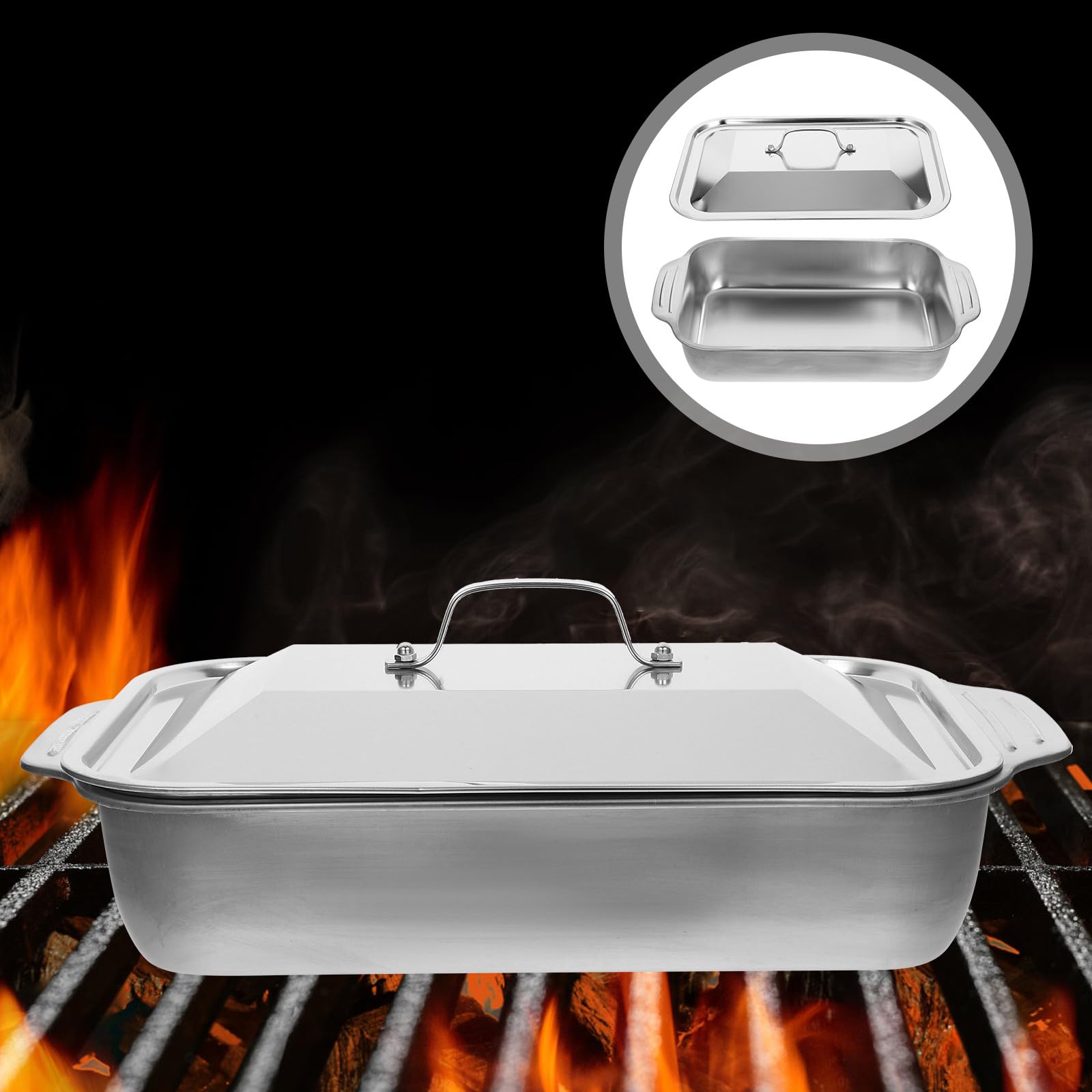 Lasagnera con Coperchio in Acciaio Inox Rettangolare, Teglia da Forno Versatile con Bordi Alti per Cucina Domestica e Barbecue