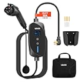 Level 2 EV Charger, 32 Amp Adjustable Current, 240V Electric Vehicle Portable Charger with 25 ft Charging Cable, NEMA 14-50P Plug, LCD Display, Plug-in Home Car Charging Station for SAE J1772 EV