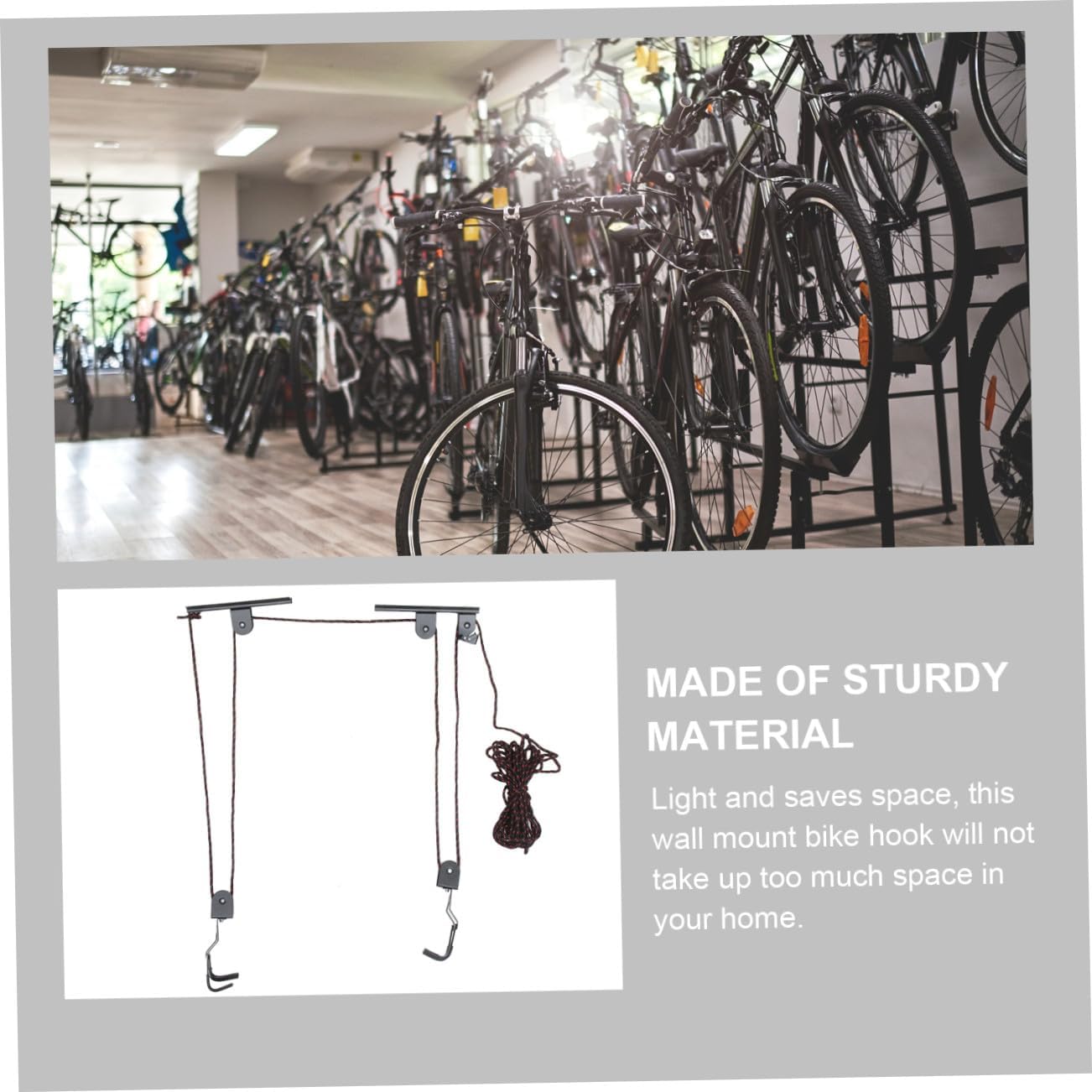 PRETYZOOM Bike Hoist Ceiling Mount Wall Bike Storage Rack Pulley System Indoor Garage Hanging Bicycle Hanger with Hooks for Space-saving Random Color