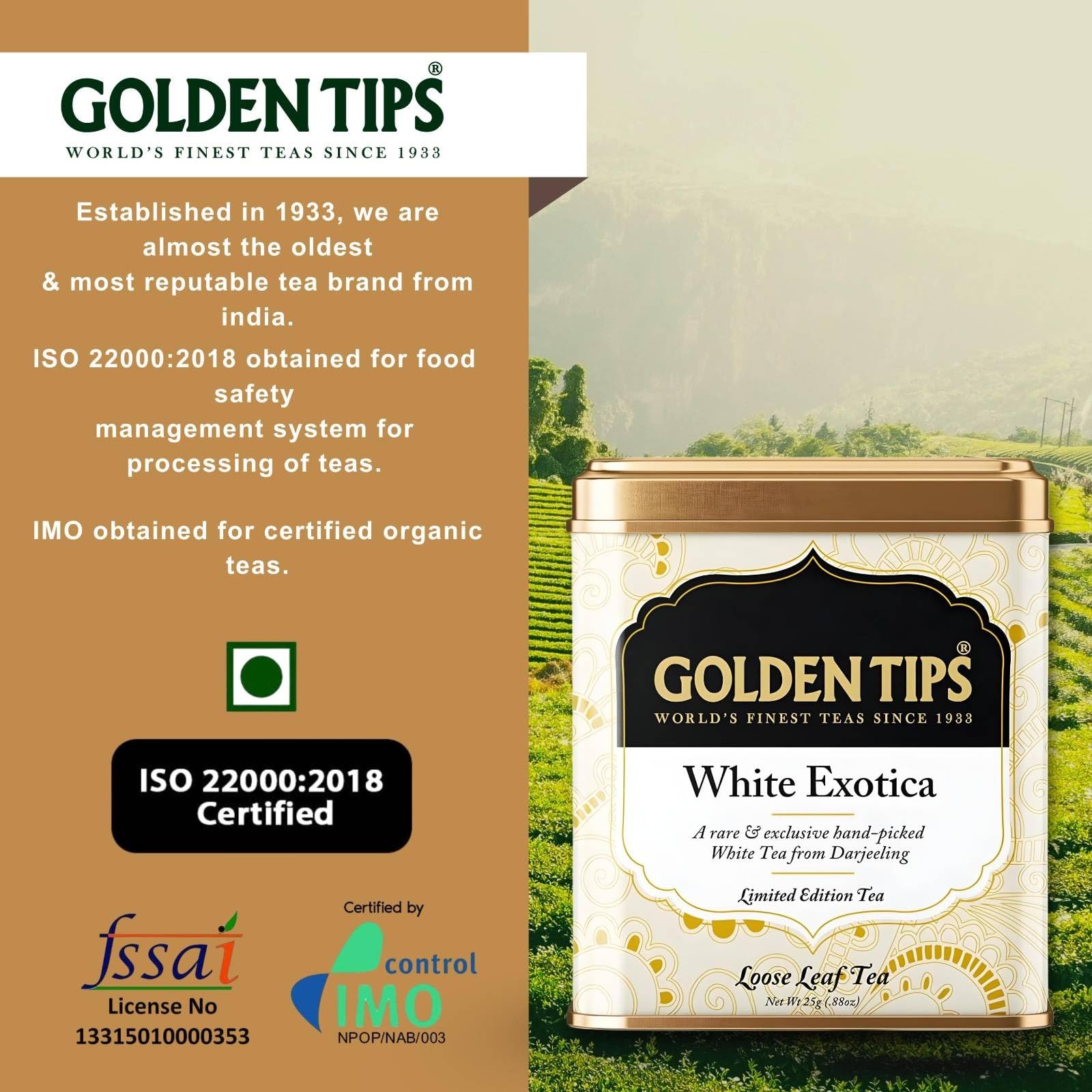 Golden Tips White Exotica Tea Loose Leaves Tin can (25 Gram, 12 cups) - Image 7 thumbnail