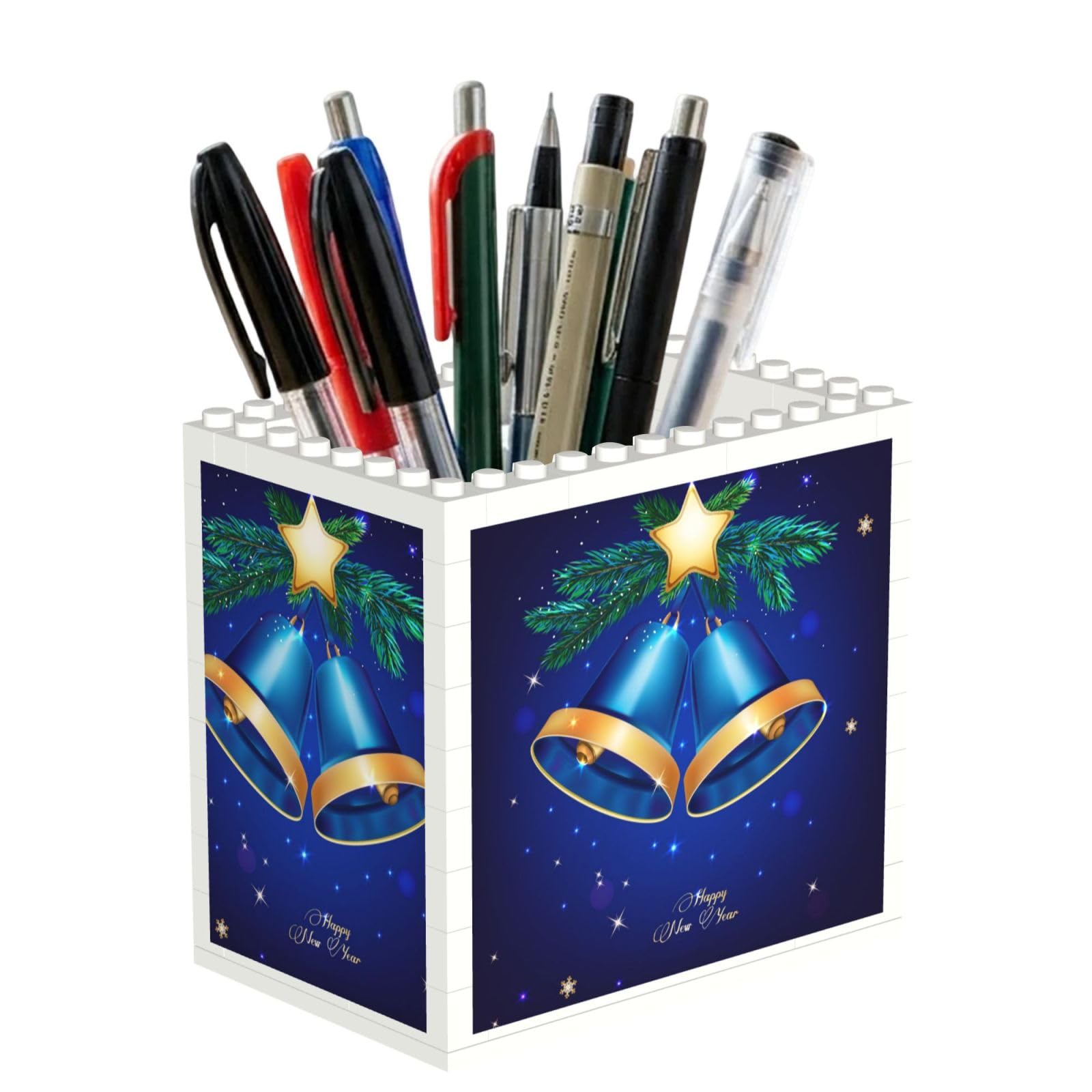 SATUSA Merry Christmas Print Building Block Texture Pen Holder - Pencil Holder For Desk Pen Organizer,Aesthetic Desk Accessories For Women(1pcs)