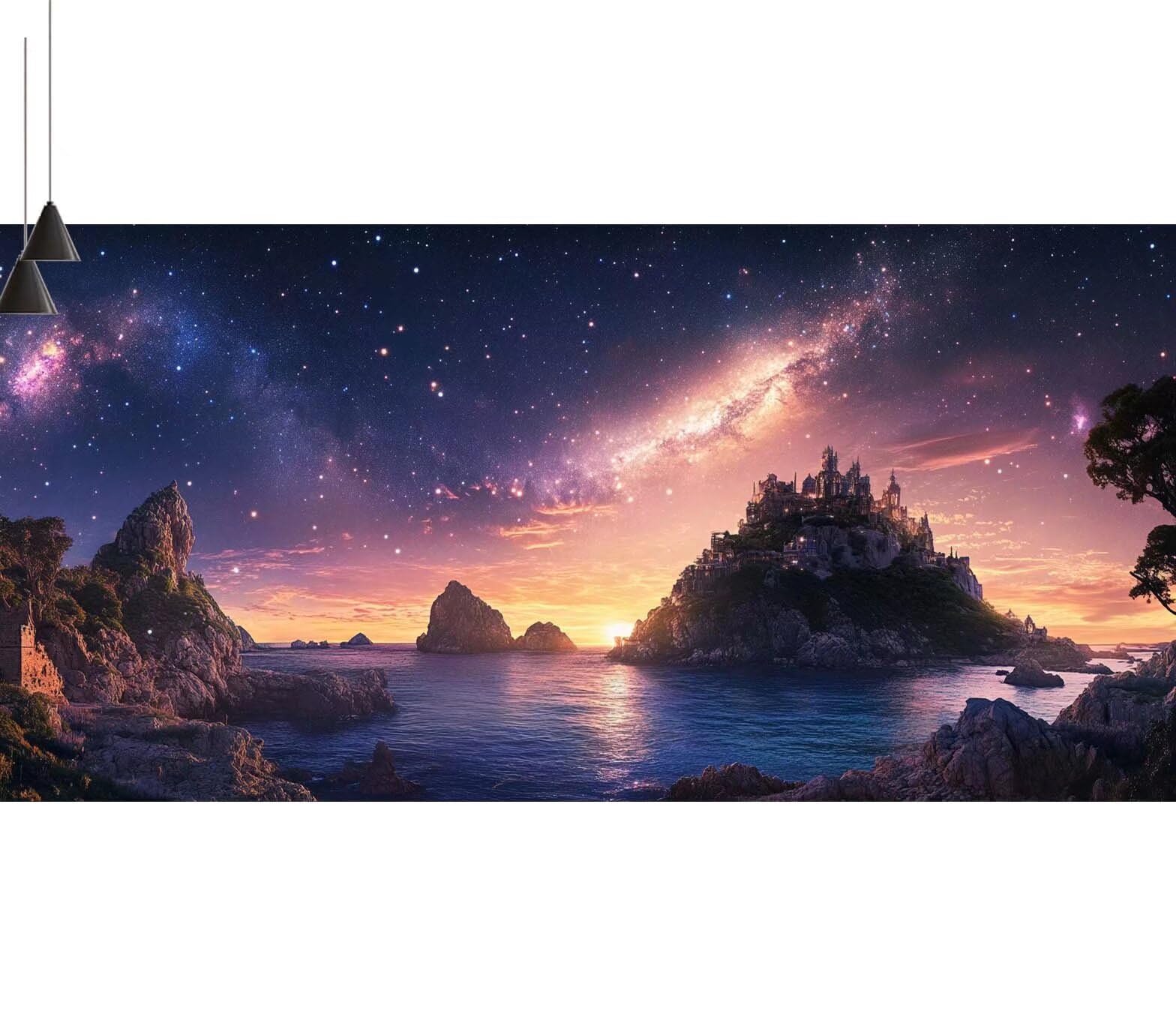Dipingere con i Numeri per Adulti Bambini, Paint by Numbers con Pennelli Pittura a Pigmento Acrilico, Fai Da Te con Kit, Decora la casa Regalo (Senza Cornice)- Lago,Cielo stellato 90x260cm V-706