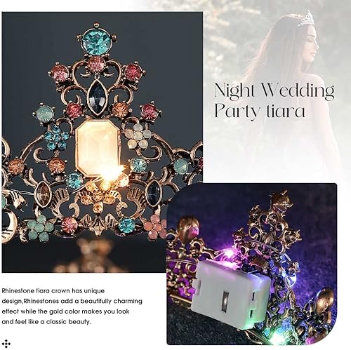 Miniatura 6 de Yean Coronas y tiaras con diamantes de imitación barrocos LED, corona de reina nupcial de oro, corona de cristal para boda, fiesta, tiara para mujer