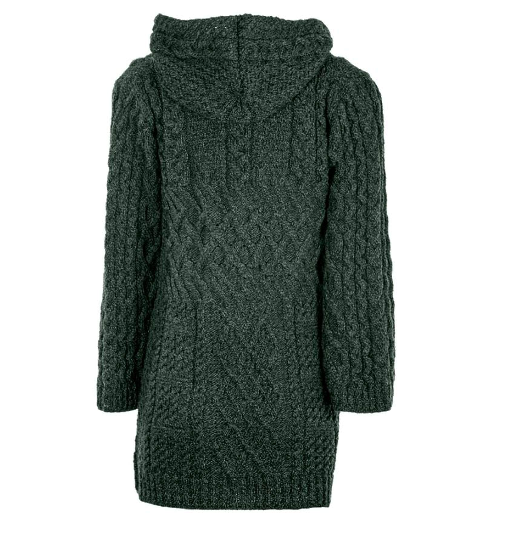 Cárdigan largo de lana merino, tejido irlandés, con botones para mujer, con capucha y bolsillos delanteros, fabricado en Irlanda
